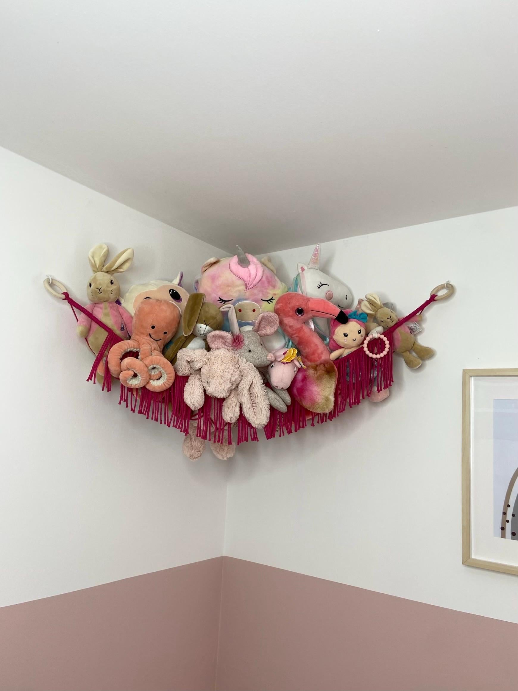 Macrame Toy Hammock, Stuffed Animal Storage, Boho Nursery Decor, Recycled Cotton Toy Net