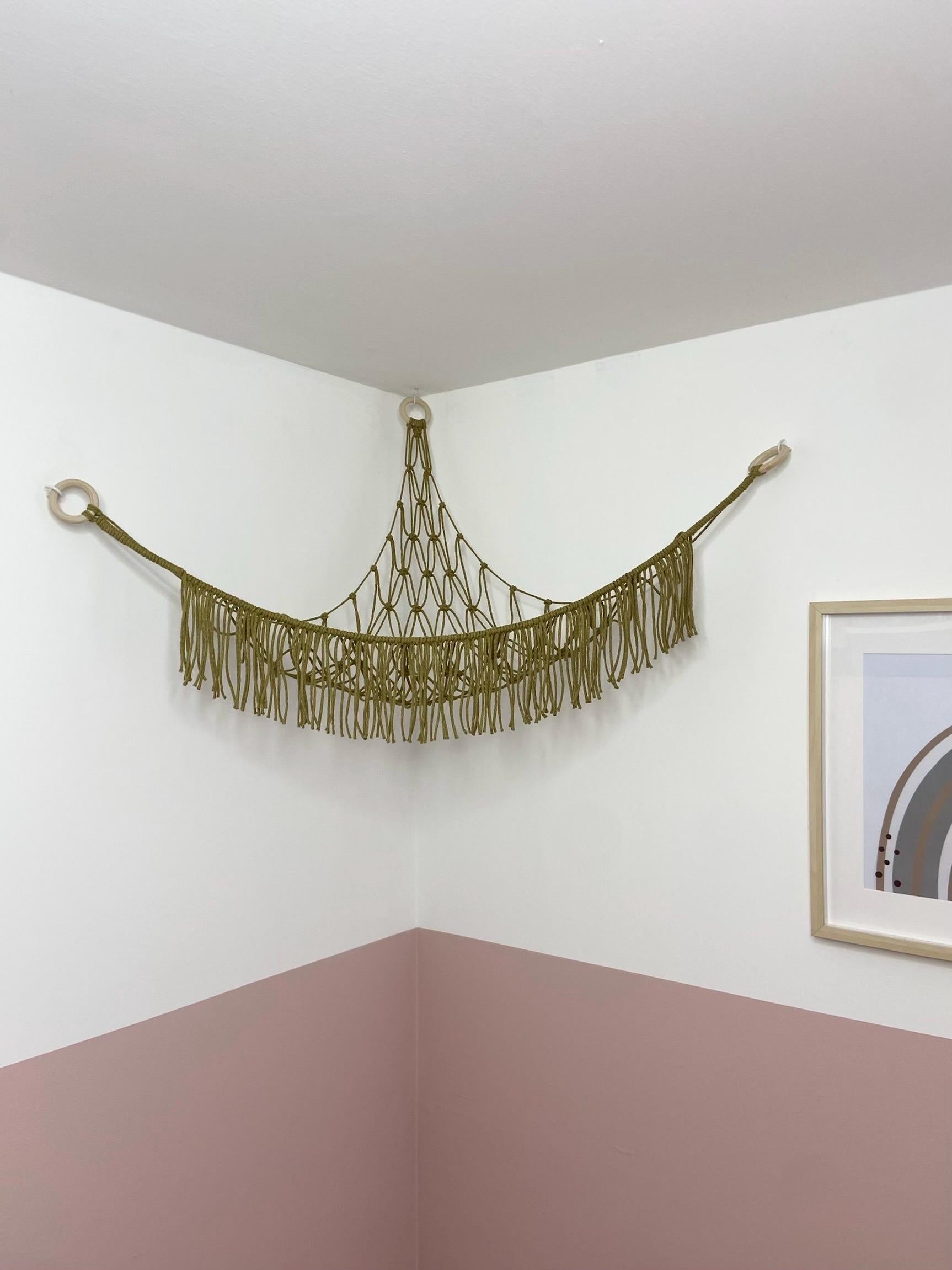 Macrame Toy Hammock, Stuffed Animal Storage, Boho Nursery Decor, Recycled Cotton Toy Net