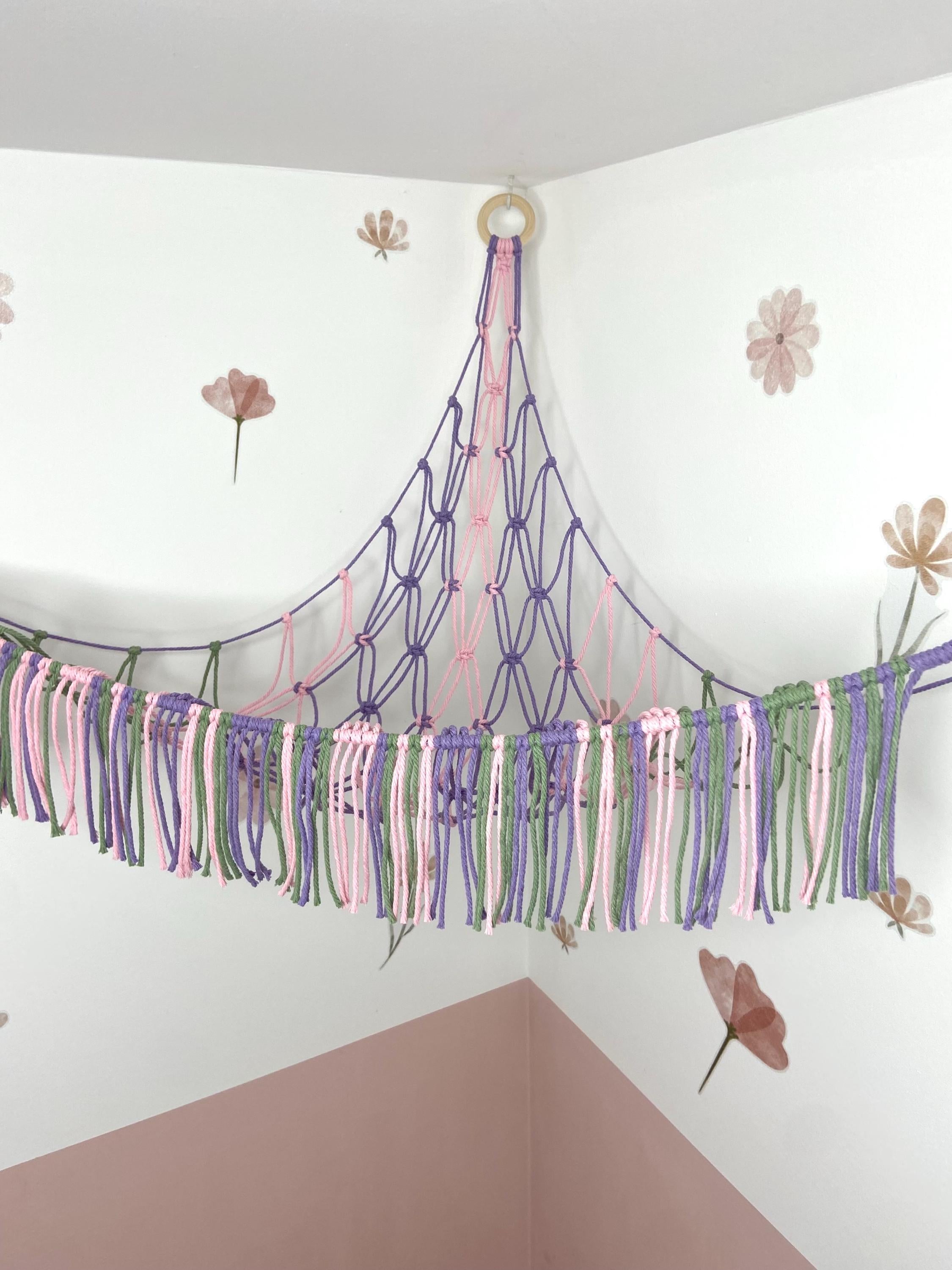Macrame Toy Hammock, Mermaid, Stuffed Animal Storage, Boho Nursery Decor, Recycled Cotton Toy Net