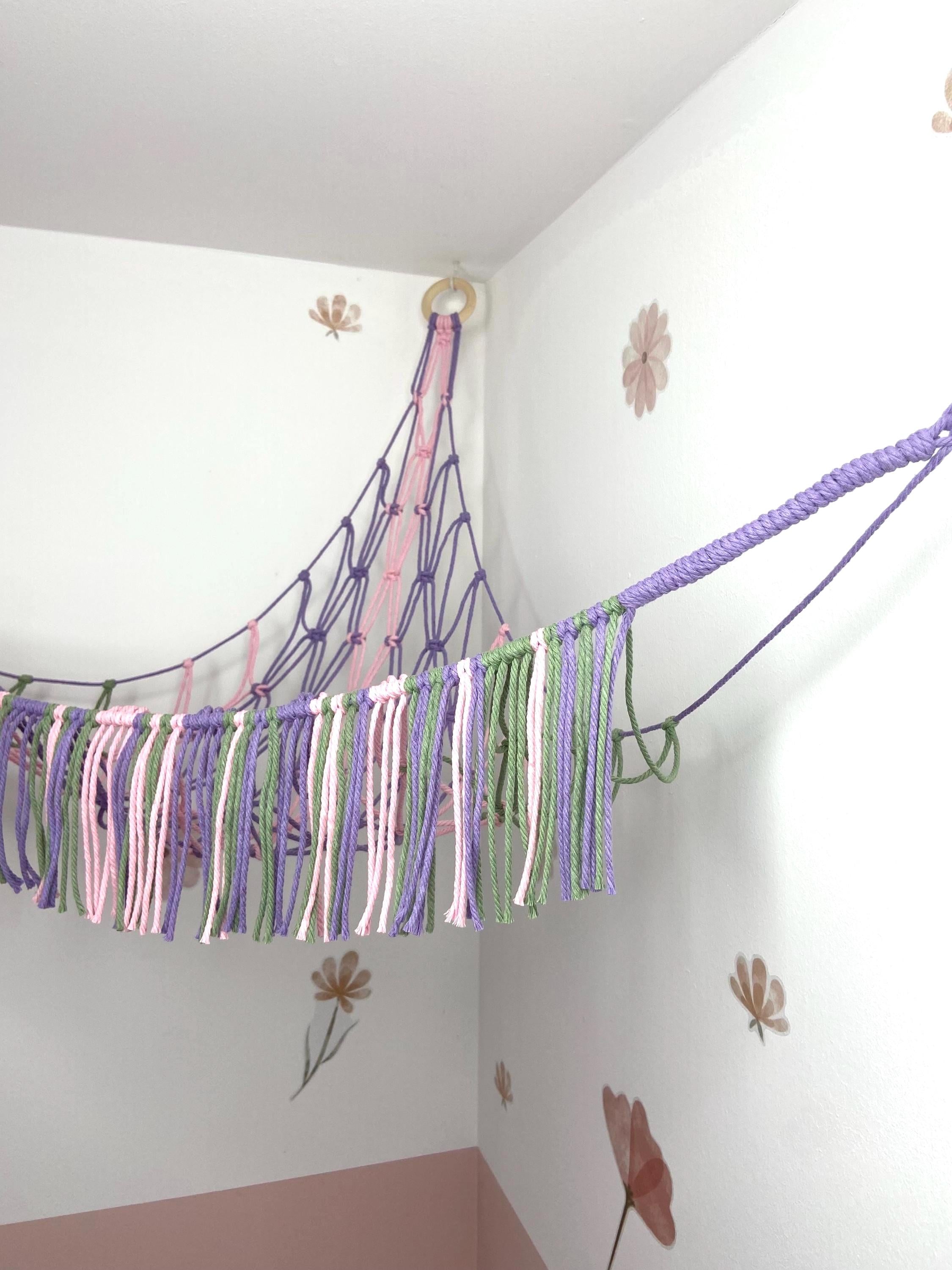Macrame Toy Hammock, Mermaid, Stuffed Animal Storage, Boho Nursery Decor, Recycled Cotton Toy Net
