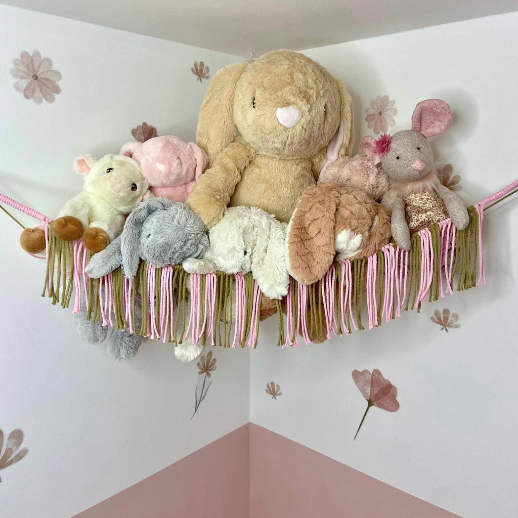 Macrame Toy Hammock, Stuffed Animal Storage, Boho Nursery Decor, Recycled Cotton Net