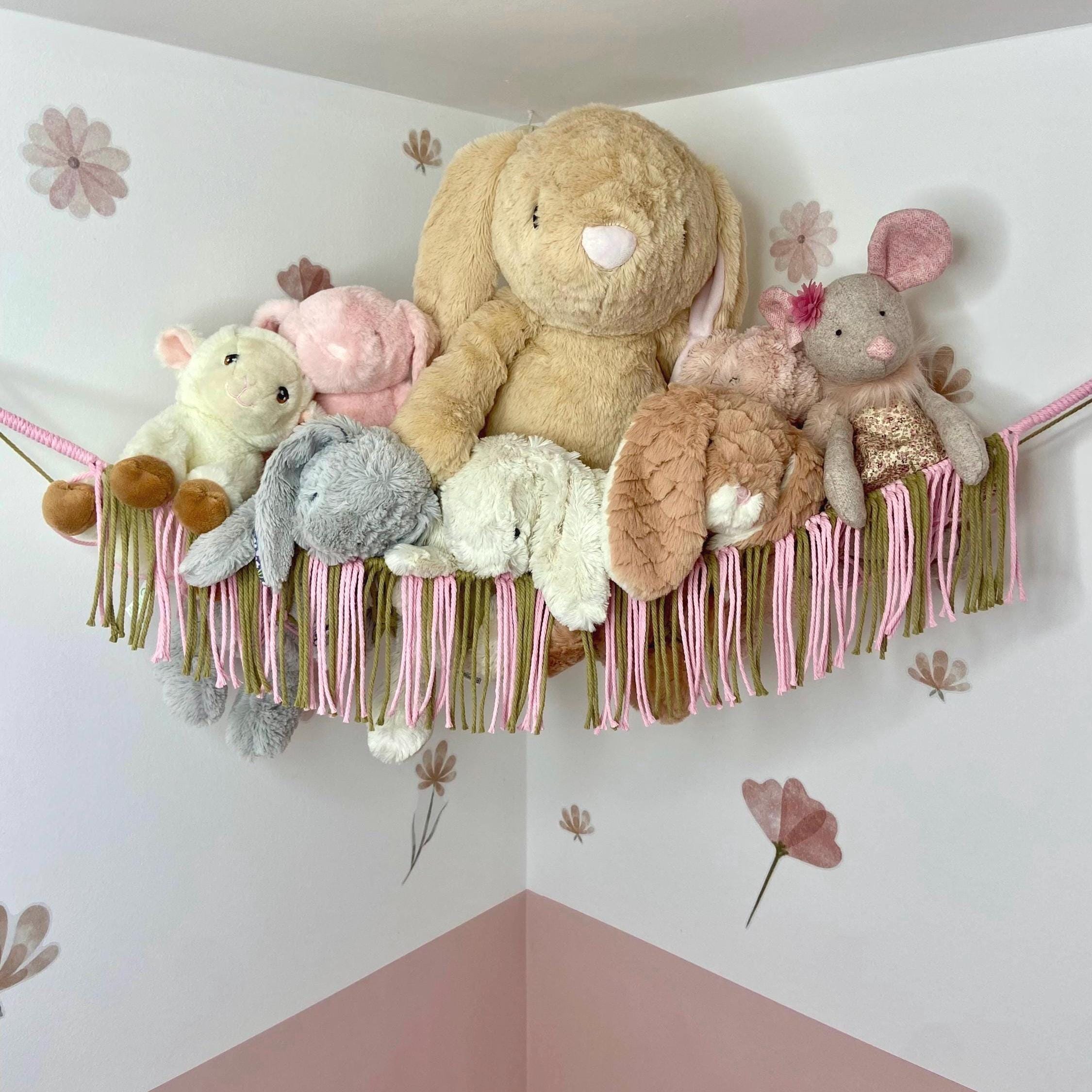 Macrame Toy Hammock, Stuffed Animal Storage, Boho Nursery Decor, Recycled Cotton Net